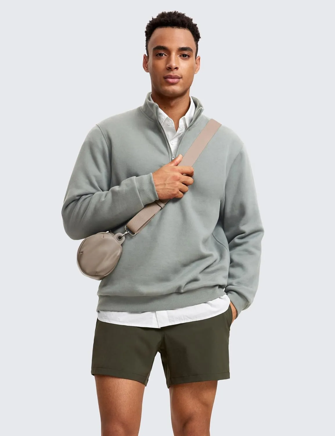 CRZ YOGA Fleece Lined Half Zip Sweatshirts for Men Mock Neck Pullover Sweat Shirts Casual Workout Daily Sweaters