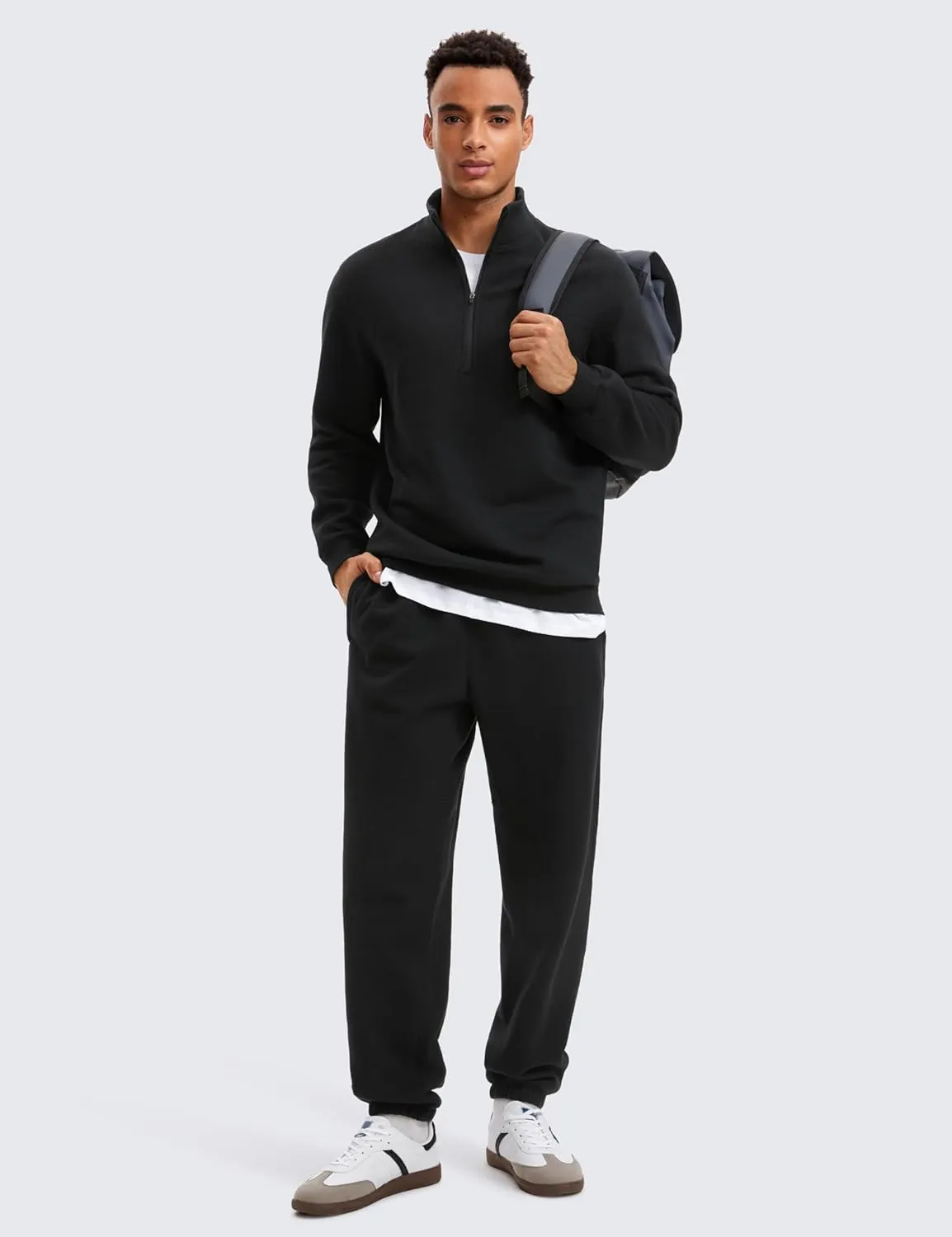CRZ YOGA Fleece Lined Half Zip Sweatshirts for Men Mock Neck Pullover Sweat Shirts Casual Workout Daily Sweaters