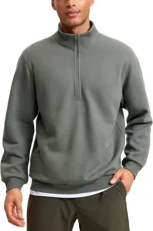 CRZ YOGA Fleece Lined Half Zip Sweatshirts for Men Mock Neck Pullover Sweat Shirts Casual Workout Daily Sweaters