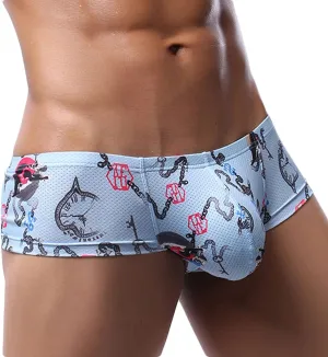 Ctreela Sexy Printed Short Legs Boxer Briefs for Men, Low Rise Big Pouch Underwear, Mesh Breathable Undies Trunks