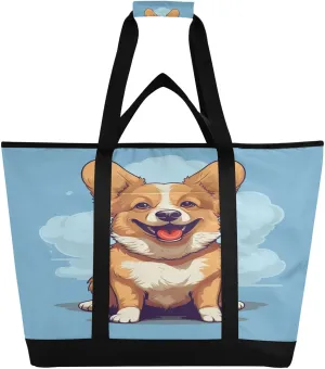 Cute Dog Tote Bag for Women with Zipper Reusable Grocery Bags Foldable Insulated Cooler Bag Shopping Bags Handbags Totes for Groceries Travel Beach Work Picnic