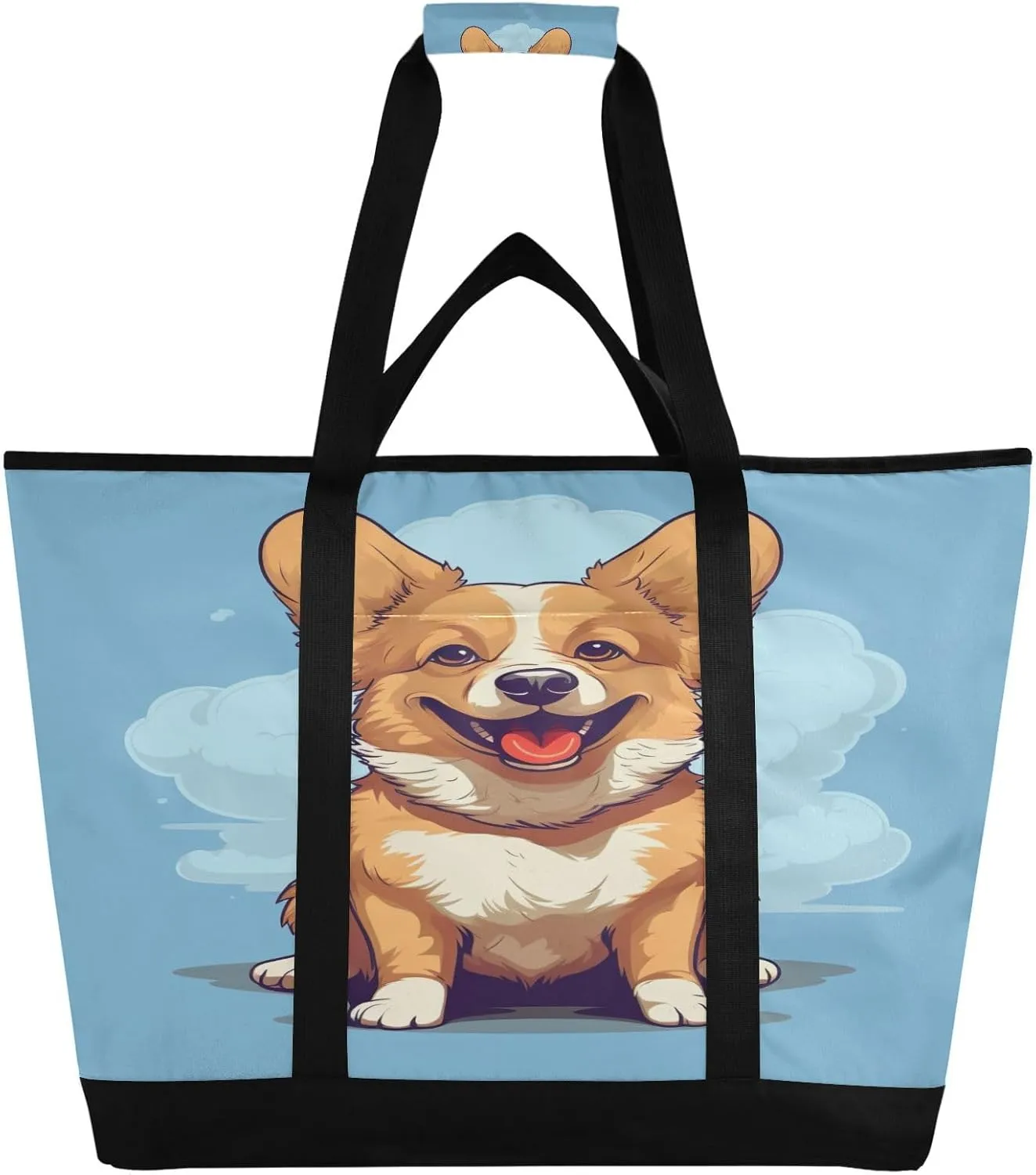 Cute Dog Tote Bag for Women with Zipper Reusable Grocery Bags Foldable Insulated Cooler Bag Shopping Bags Handbags Totes for Groceries Travel Beach Work Picnic