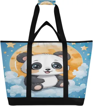 Cute Panda Tote Bag for Women with Zipper Reusable Grocery Bags Foldable Insulated Cooler Bag Handbags Shopping Bags Totes for Groceries Travel Beach Work Picnic
