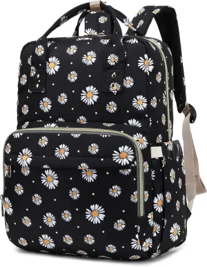 Daisy Lunch Backpack for Girls Women, Insulated Cooler 15.6 inch Laptop Backpacks, Teacher Nurse Work Backpack Waterproof College School Bookbag (Black)