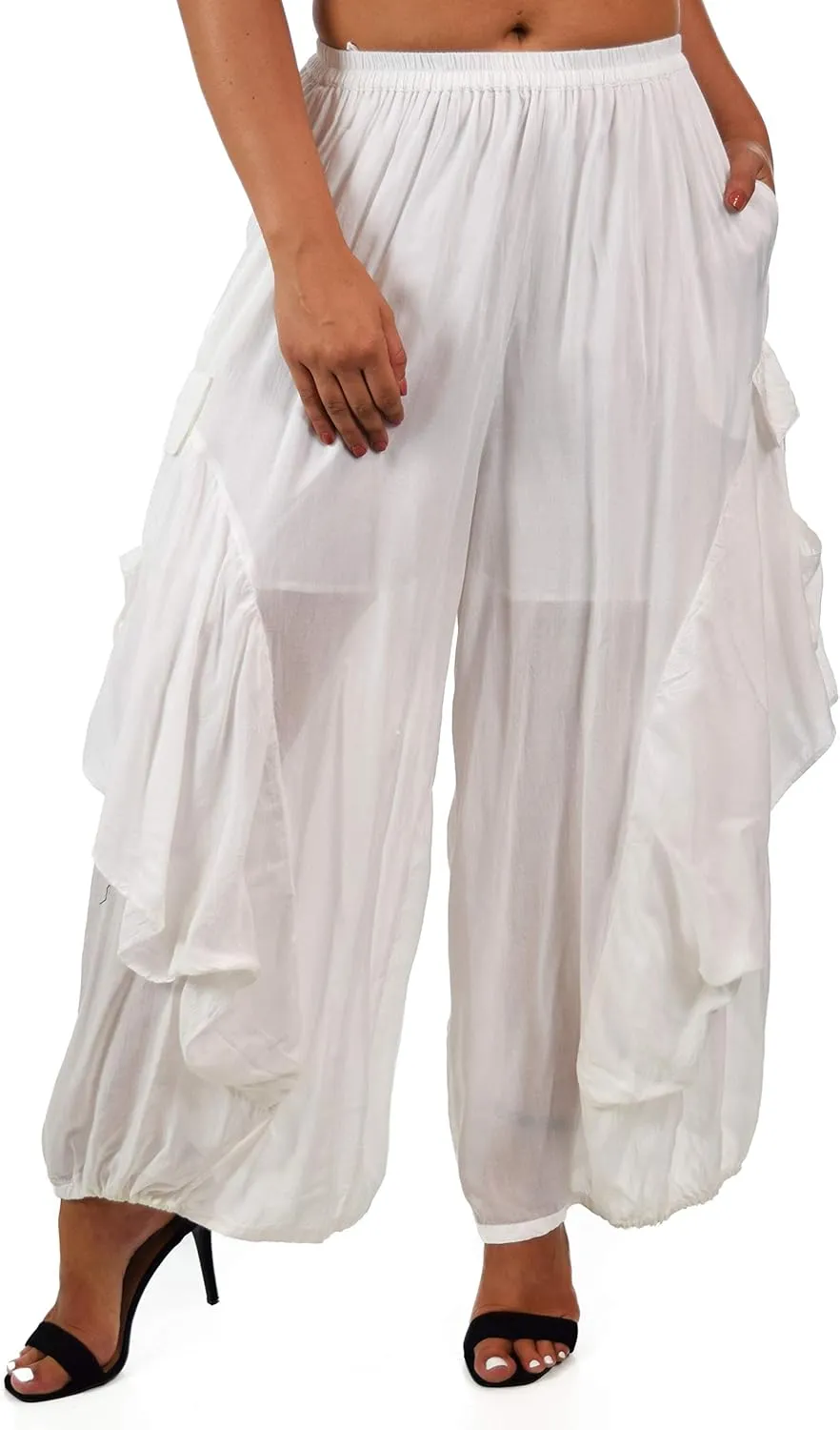 Dare2BStylish Women Loose Fit Elastic Waist Boho Wide Leg Palazzo Pants