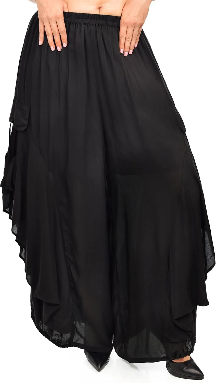 Dare2BStylish Women Loose Fit Elastic Waist Boho Wide Leg Palazzo Pants