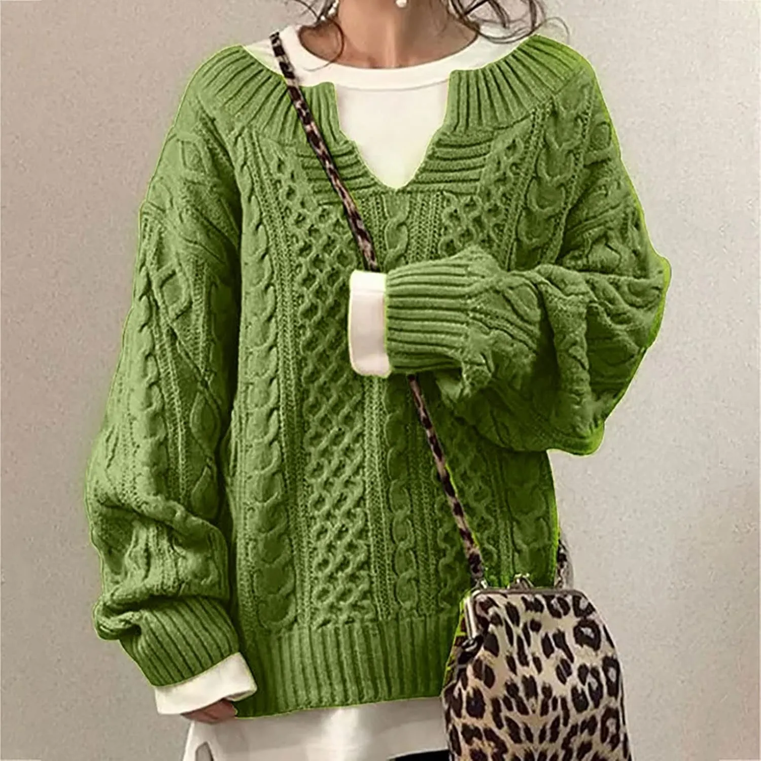 DASAYO Womens Long Sleeve Oversized Chunky Sweaters Casual Vneck Pullover Knit Sweater Fashion Fall Outfits Plus Size 2022