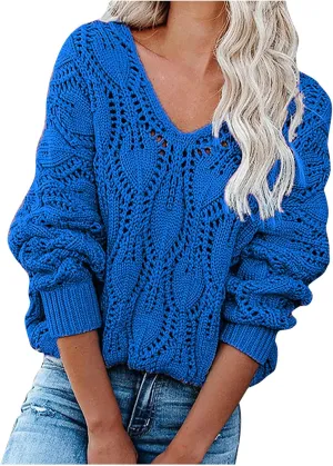 DASAYO Womens Long Sleeve Oversized Chunky Sweaters Casual Vneck Pullover Knit Sweater Fashion Fall Outfits Plus Size 2022