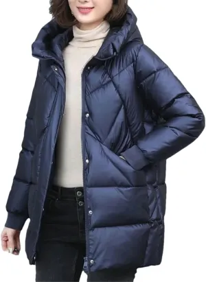DBFBDTU Women's Parkas Padded Jacket Thick Jacket Hooded Cotton Coat Mid-Length Jackets