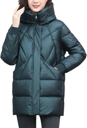 DBFBDTU Women's Parkas Padded Jacket Thick Jacket Hooded Cotton Coat Mid-Length Jackets