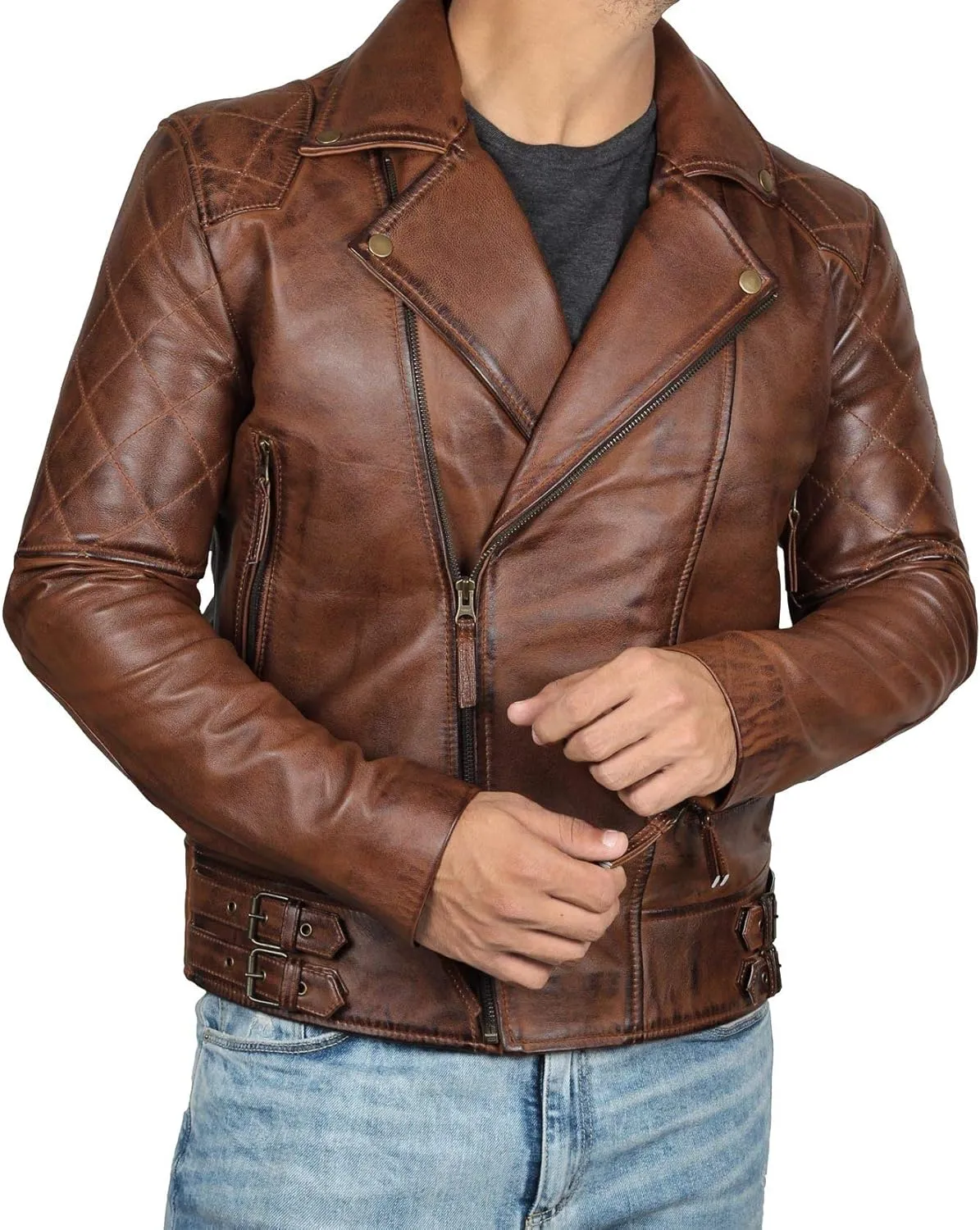 Decrum Mens Leather Jacket - Real Lambskin Fashion Leather Jackets for Men