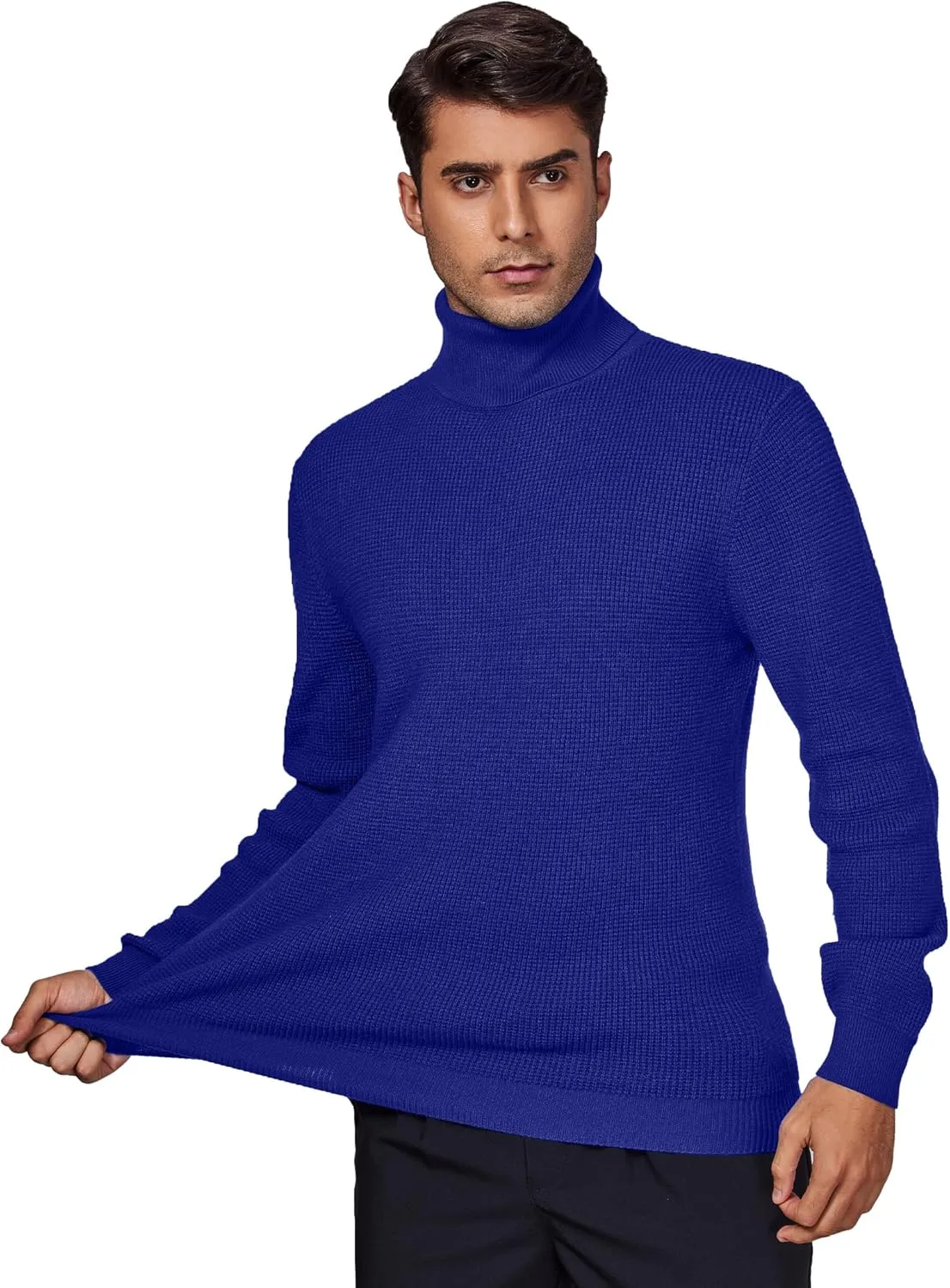 DEMEANOR Men's Turtleneck Pullover Sweaters for Men Waffle Knit Long Sleeve Thermal Turtle Neck Warm Sweaters for Men