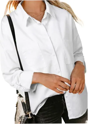 Denim Button Down Shirt Women Jean Shirts Jacket Dressy Casual Long Sleeve Blouses Tops Oversized Shacket with Pockets