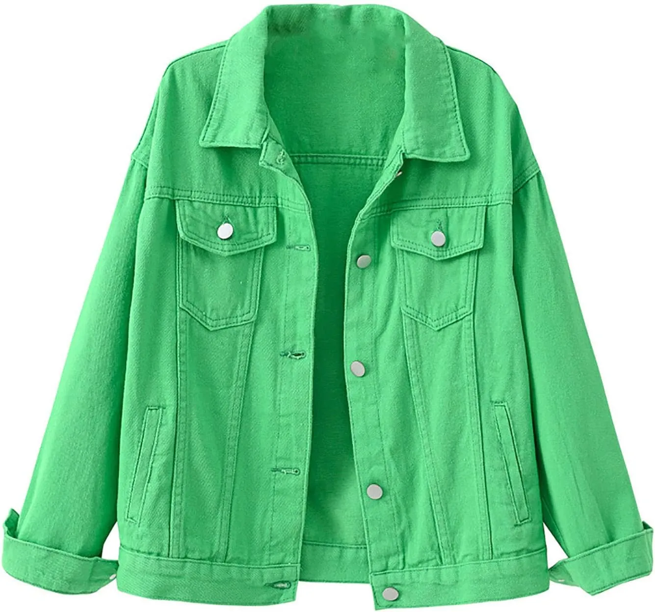 Denim Jacket for Women 2024 Fall Casual Long Sleeve Jean Jackets Basic Lapel Button Down Cropped Coats Pockets