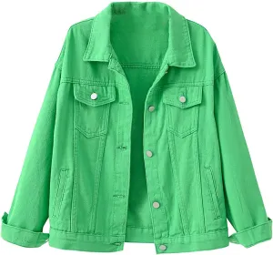 Denim Jacket for Women 2024 Fall Casual Long Sleeve Jean Jackets Basic Lapel Button Down Cropped Coats Pockets