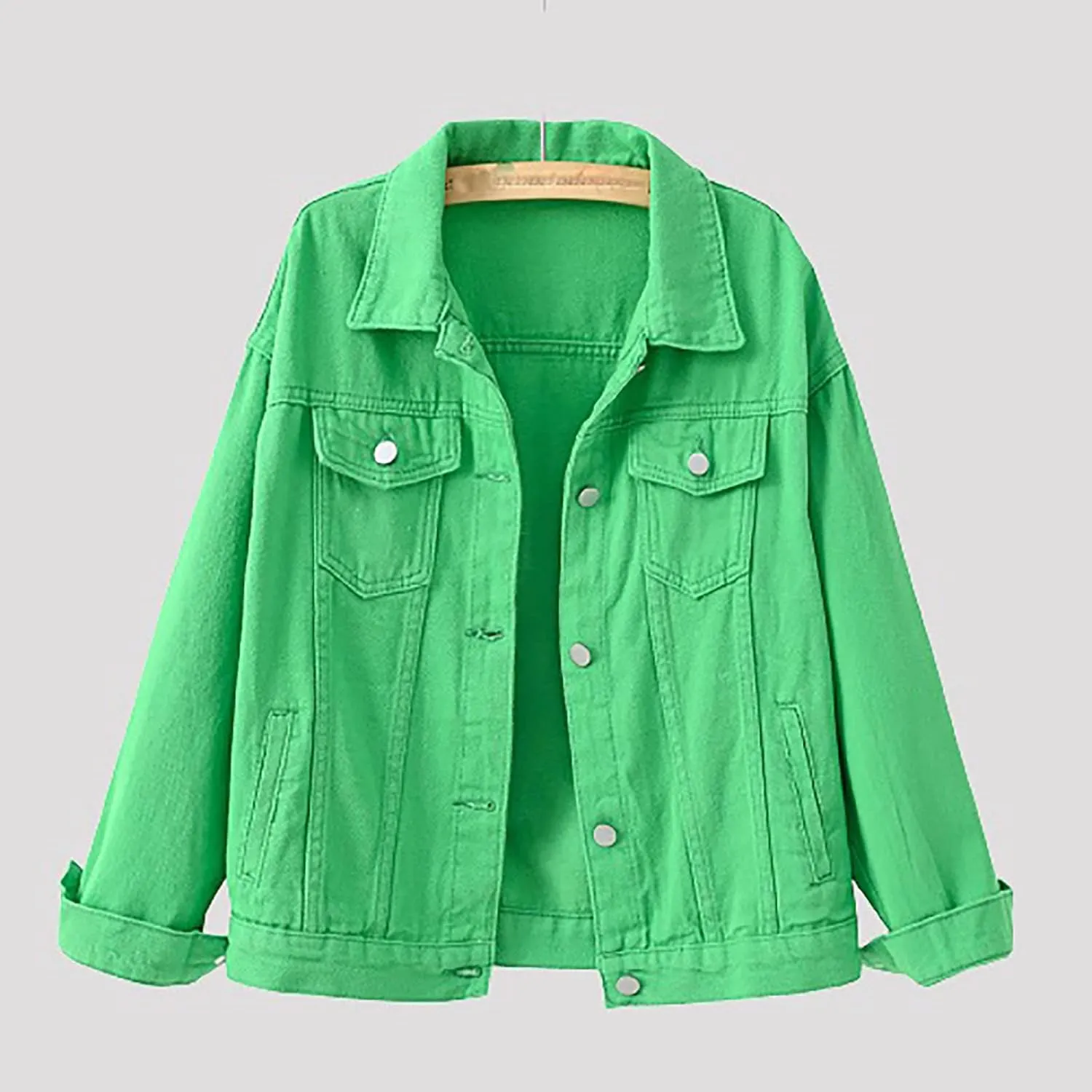 Denim Jacket for Women 2024 Fall Casual Long Sleeve Jean Jackets Basic Lapel Button Down Cropped Coats Pockets