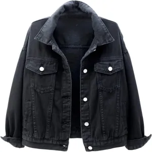 Denim Jackets for Women Oversized Lapel Collar Retro Cowgirl Jean Jackets Trendy Relax Fit Cropped Coats With Pockets