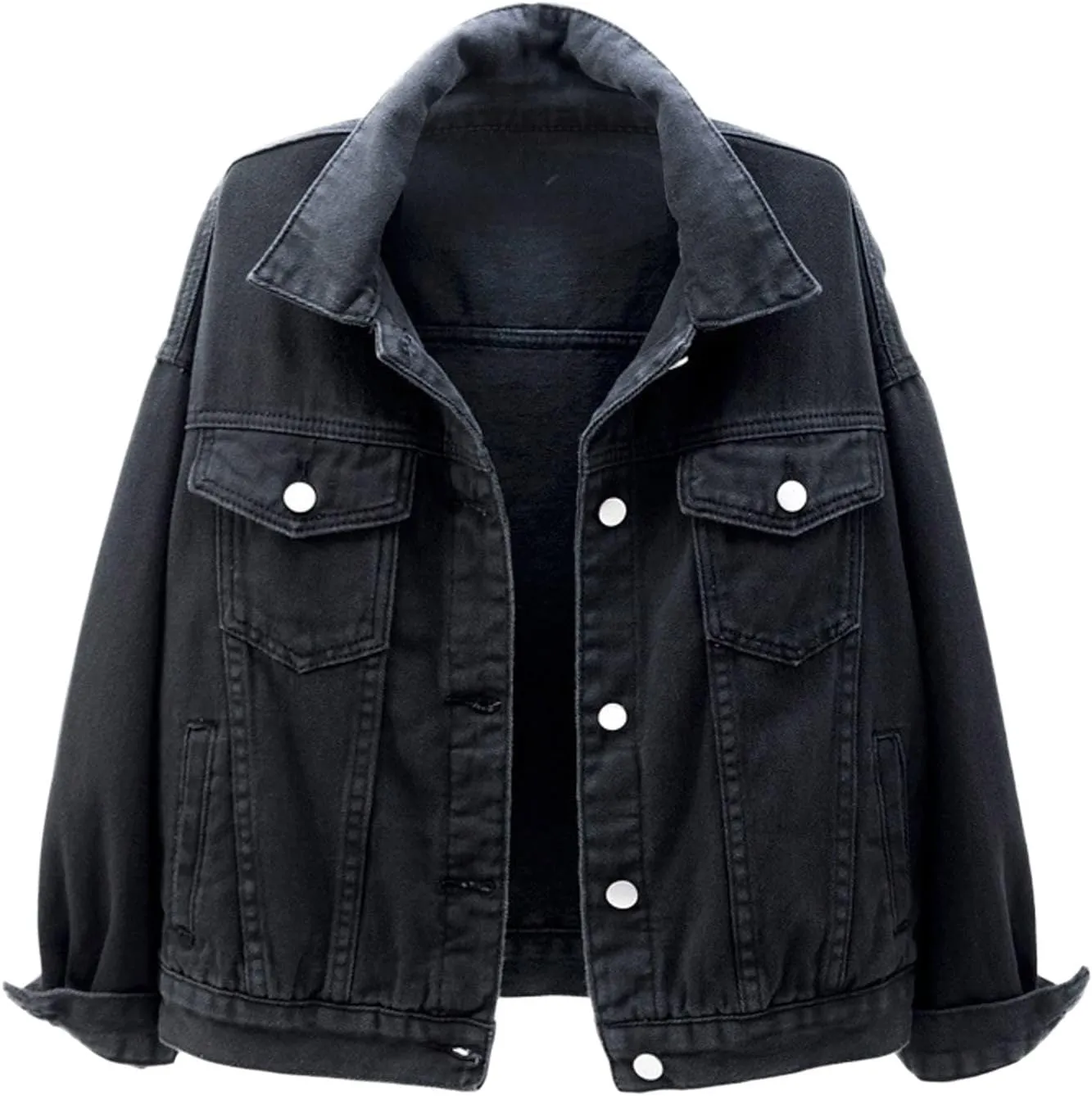 Denim Jackets for Women Oversized Lapel Collar Retro Cowgirl Jean Jackets Trendy Relax Fit Cropped Coats With Pockets