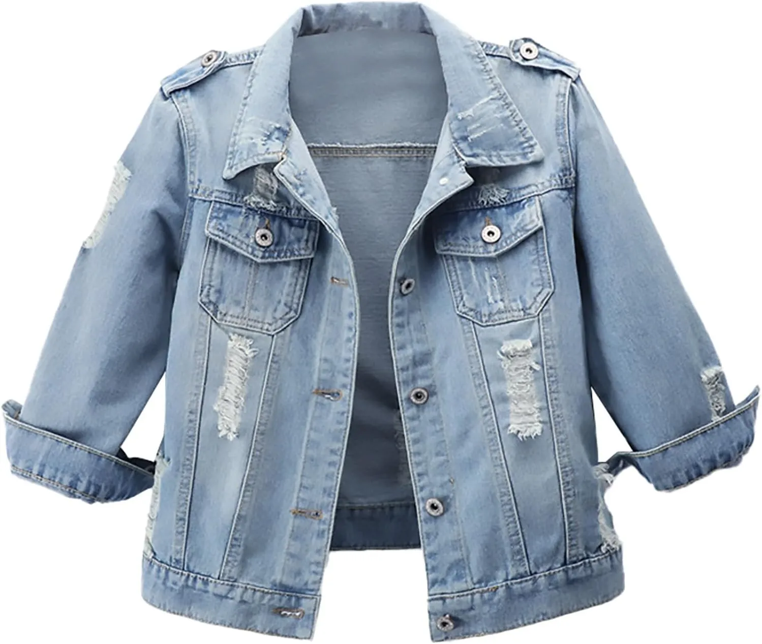 Denim Jackets for Women Trendy Basic Lapel Button Down Cropped Denim Jacket Trucker Coat Light Wash Short Jean Jacket