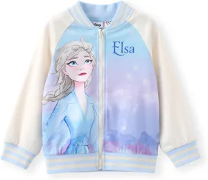 Disney Frozen Elsa Princess Moana Ariel Rapunzel Toddler Girl Varsity Bomber Jacket Lightweight Zip-up Sweatshirt 2-6T