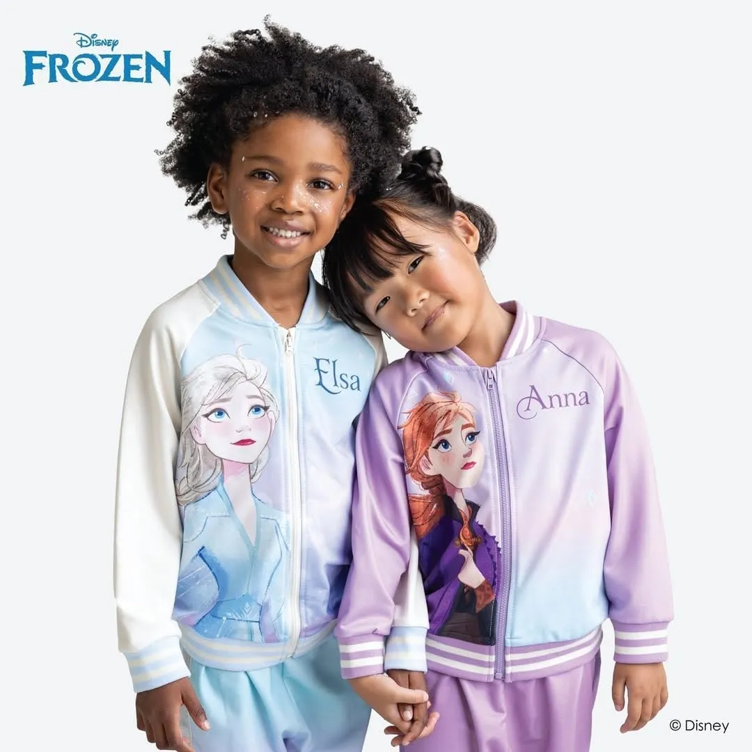 Disney Frozen Elsa Princess Moana Ariel Rapunzel Toddler Girl Varsity Bomber Jacket Lightweight Zip-up Sweatshirt 2-6T