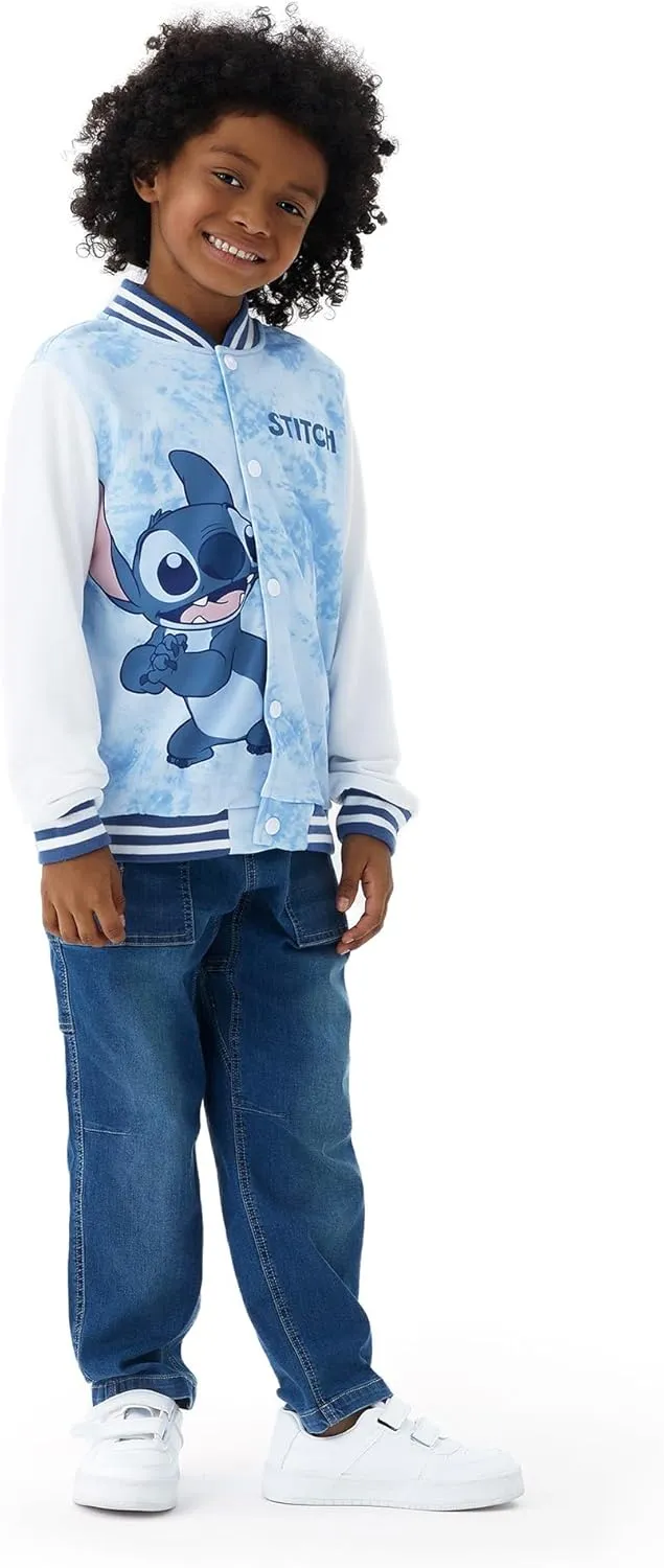 Disney Minnie Mouse Mickey Mouse Stitch Kids Varsity Bomber Jacket Lightweight Button-up Sweatshirt Toddler-Big Kids