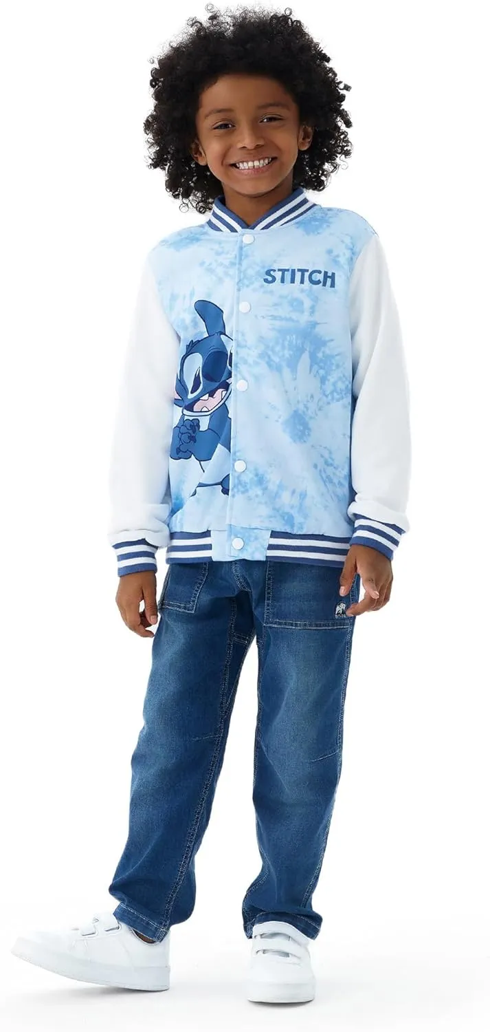 Disney Minnie Mouse Mickey Mouse Stitch Kids Varsity Bomber Jacket Lightweight Button-up Sweatshirt Toddler-Big Kids
