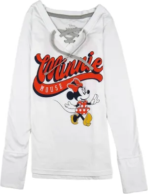 Disney Womens Minnie Mouse Lace-Up Long Sleeve Tee