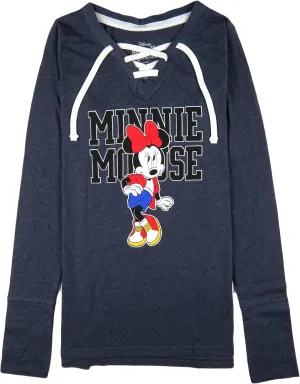 Disney Womens Minnie Mouse Lace-Up Long Sleeve Tee