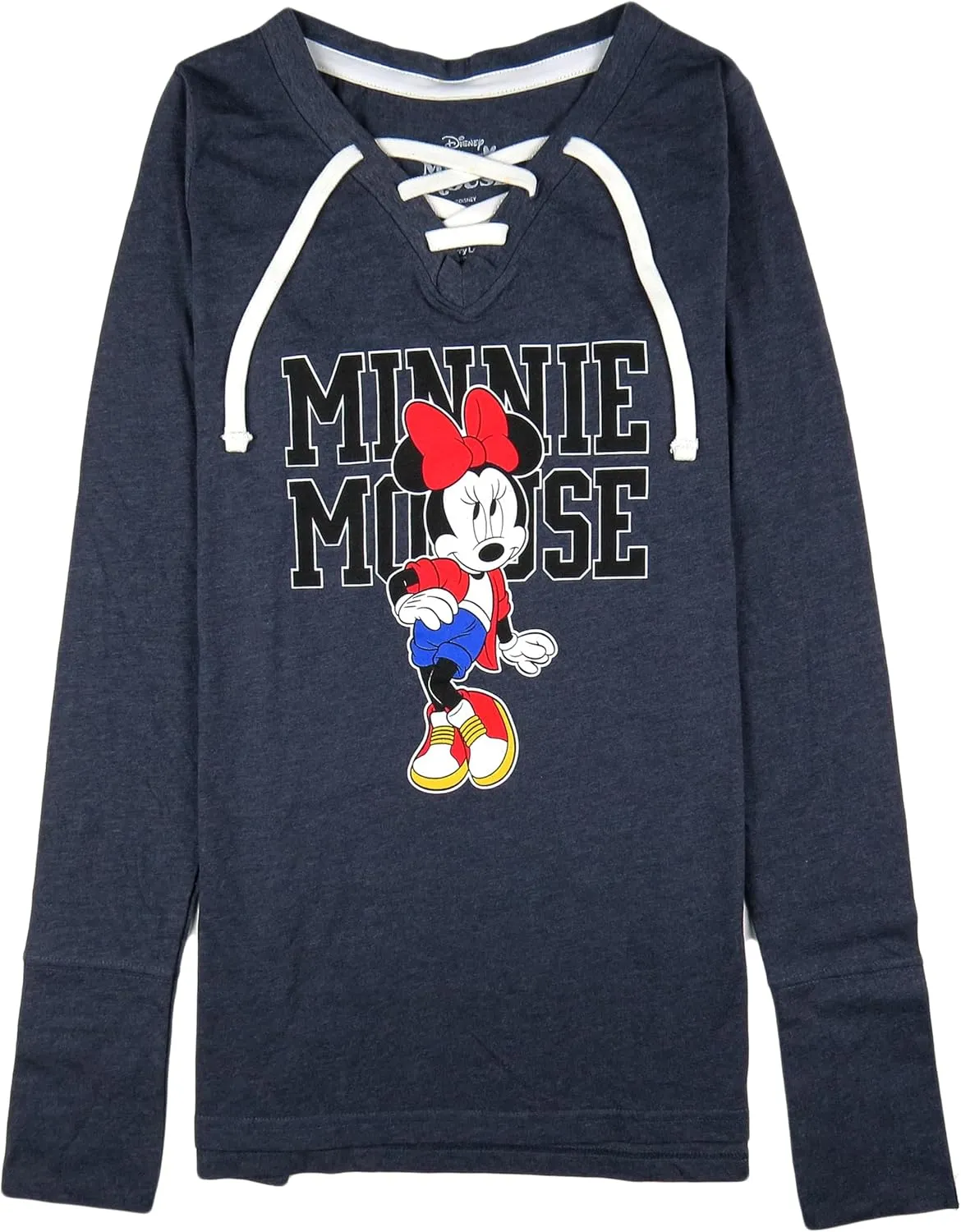 Disney Womens Minnie Mouse Lace-Up Long Sleeve Tee