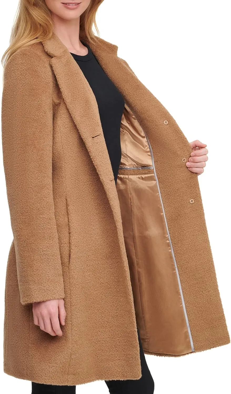 DKNY Womens Single Breasted Walker Wool Coat