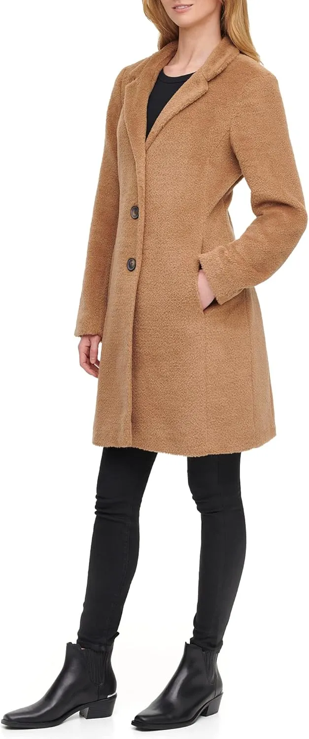DKNY Womens Single Breasted Walker Wool Coat