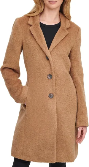 DKNY Womens Single Breasted Walker Wool Coat