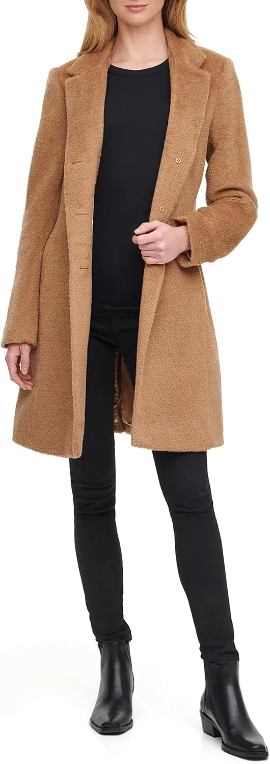 DKNY Womens Single Breasted Walker Wool Coat