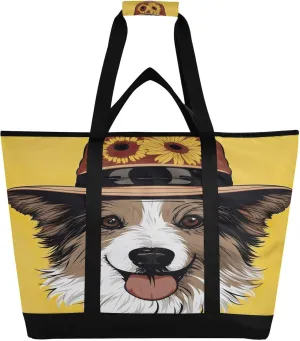 Dog Funny Tote Bag for Women with Zipper Reusable Grocery Bags Foldable Insulated Cooler Bag Totes Shopping Bags Handbags for Groceries Beach Picnic Travel Work