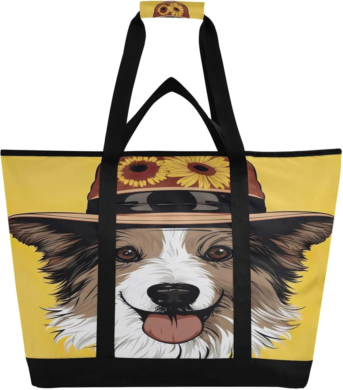 Dog Funny Tote Bag for Women with Zipper Reusable Grocery Bags Foldable Insulated Cooler Bag Totes Shopping Bags Handbags for Groceries Beach Picnic Travel Work
