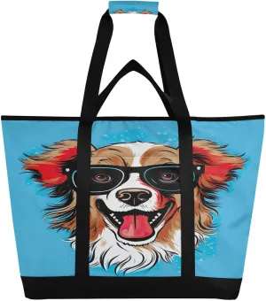 Dogs Blue Tote Bag for Women with Zipper Reusable Grocery Bags Foldable Insulated Cooler Bag Totes Handbags Shopping Bags for Groceries Beach Travel Picnic Work