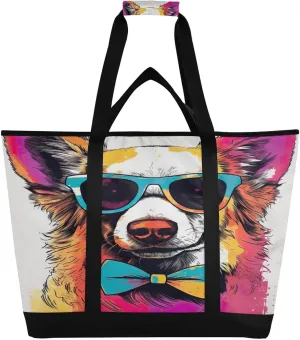 Dogs Funny Tote Bag for Women with Zipper Reusable Grocery Bags Foldable Insulated Cooler Bag Totes Shopping Bags Handbags for Groceries Picnic Travel Work Beach