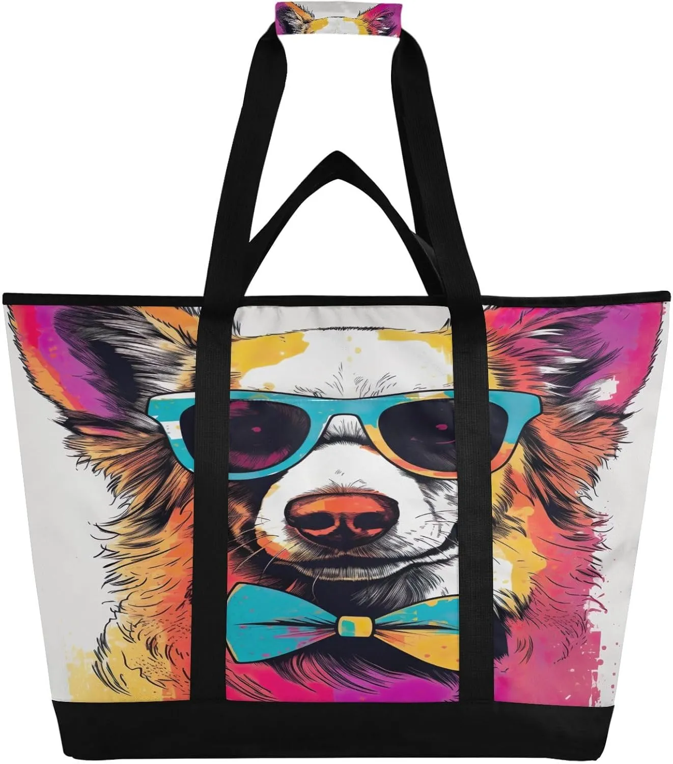 Dogs Funny Tote Bag for Women with Zipper Reusable Grocery Bags Foldable Insulated Cooler Bag Totes Shopping Bags Handbags for Groceries Picnic Travel Work Beach
