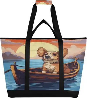 Dogs Sea Tote Bag for Women with Zipper Reusable Grocery Bags Foldable Insulated Cooler Bag Handbags Totes Shopping Bags for Groceries Picnic Beach Travel Work