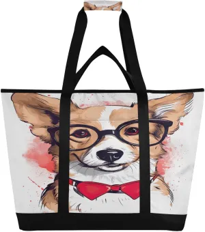 Dogs Valentine Tote Bag for Women with Zipper Reusable Grocery Bags Foldable Insulated Cooler Bag Handbags Totes Shopping Bags for Groceries Beach Travel Picnic Work