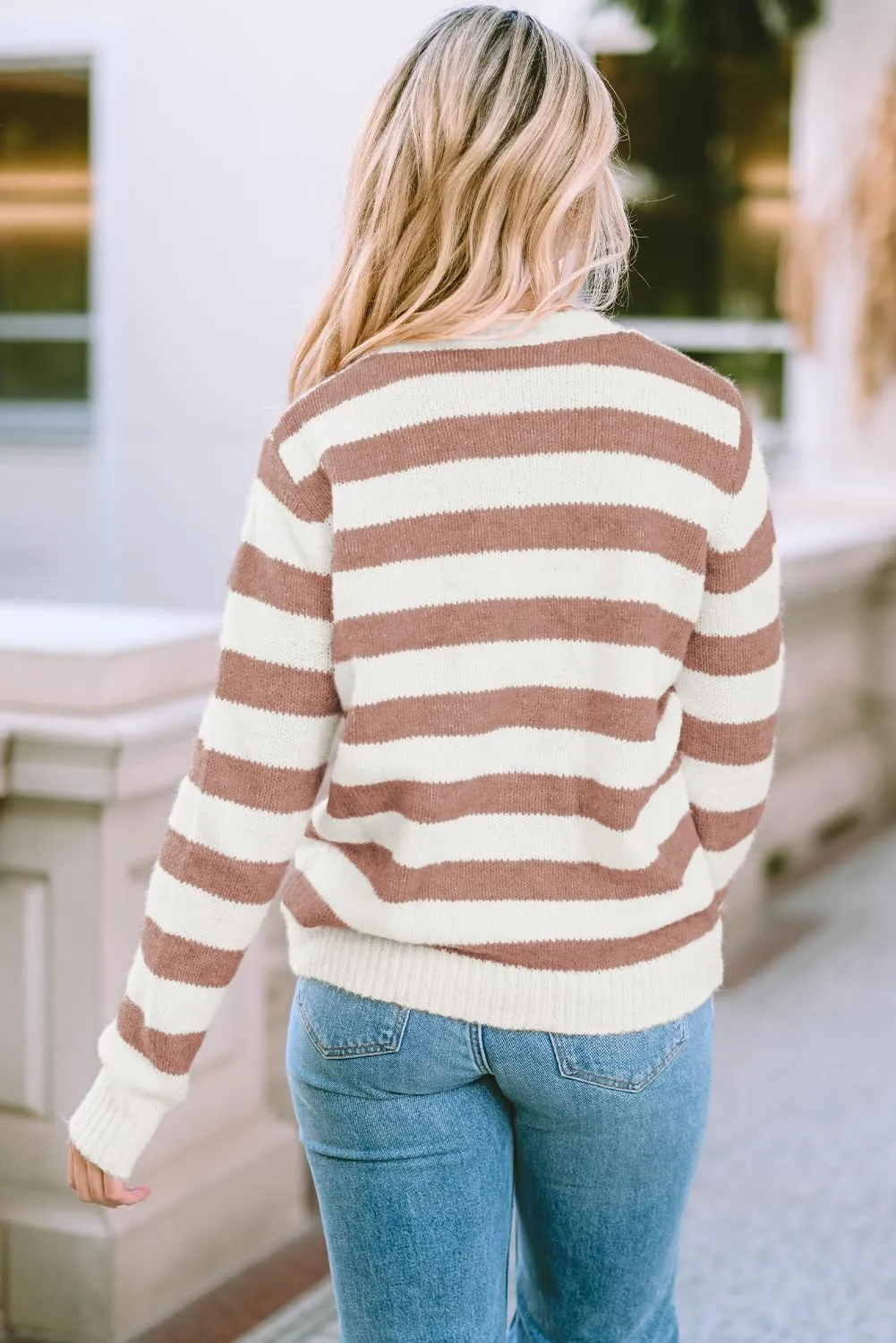 Dokotoo Sweaters for Women 2025 Crewneck Striped Cute Color Block Fall Winter Knitted Pullover Tops