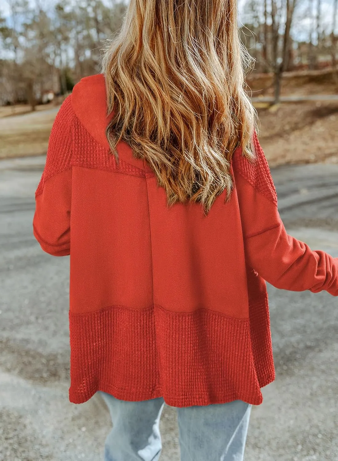 Dokotoo Waffle Knit Hoodies for Womens Zip Up Fall Outfits 2024 Drawstring Casual Oversized Jackets