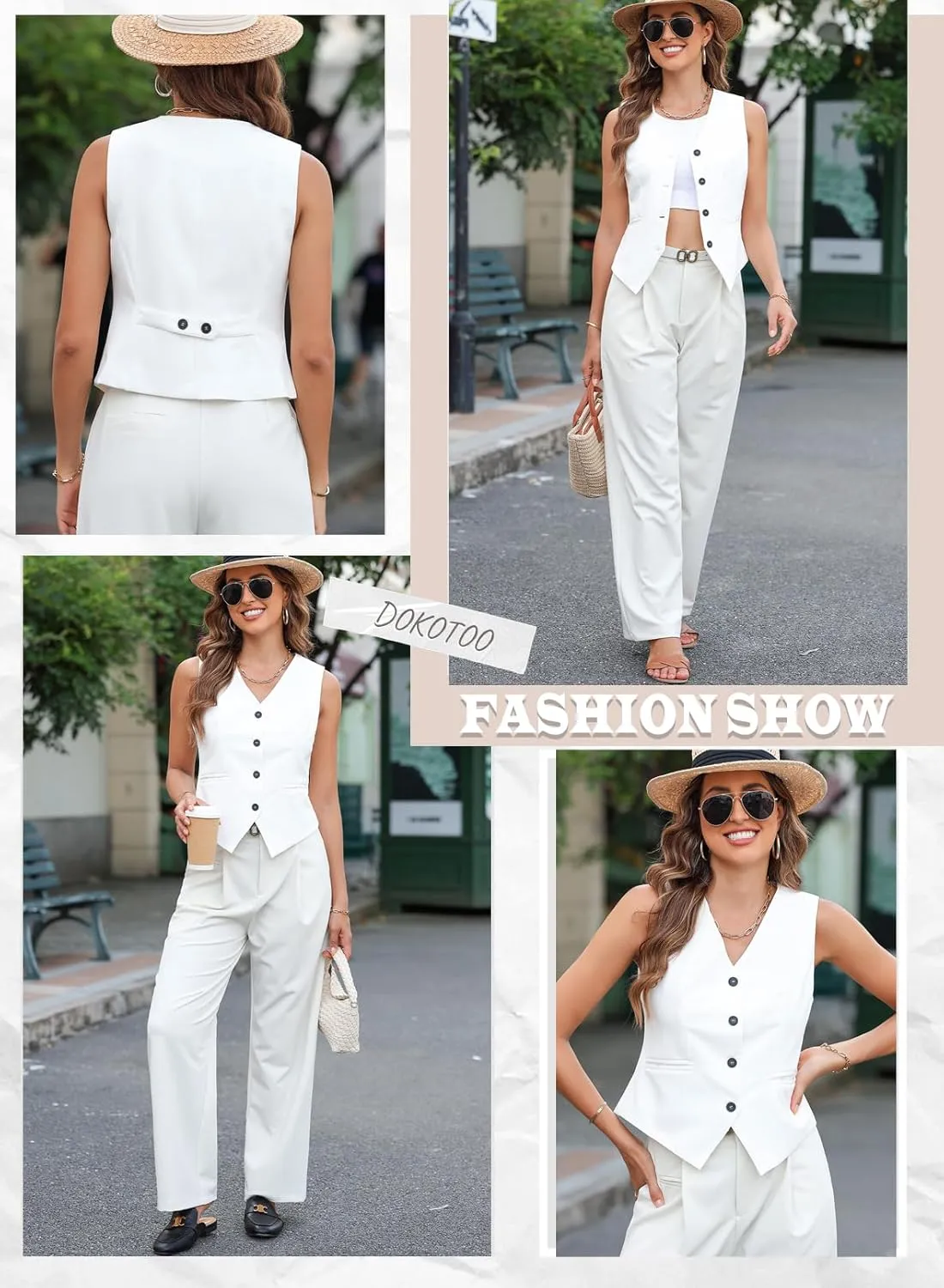 Dokotoo Womens Vest Dressy Casual V-Neck Button-Down Lined Suit Jacket Waistcoat Versatile Vests