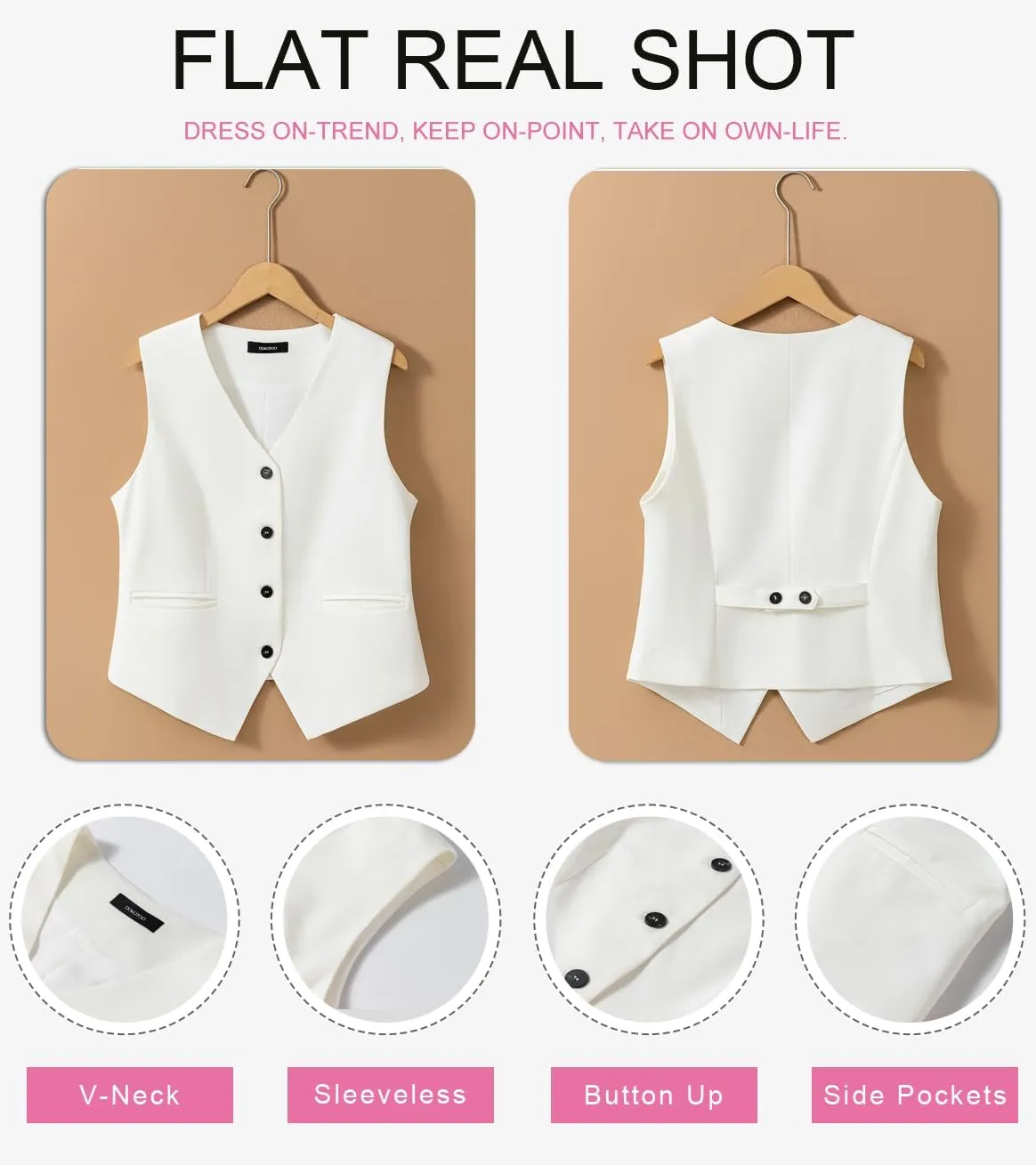 Dokotoo Womens Vest Dressy Casual V-Neck Button-Down Lined Suit Jacket Waistcoat Versatile Vests