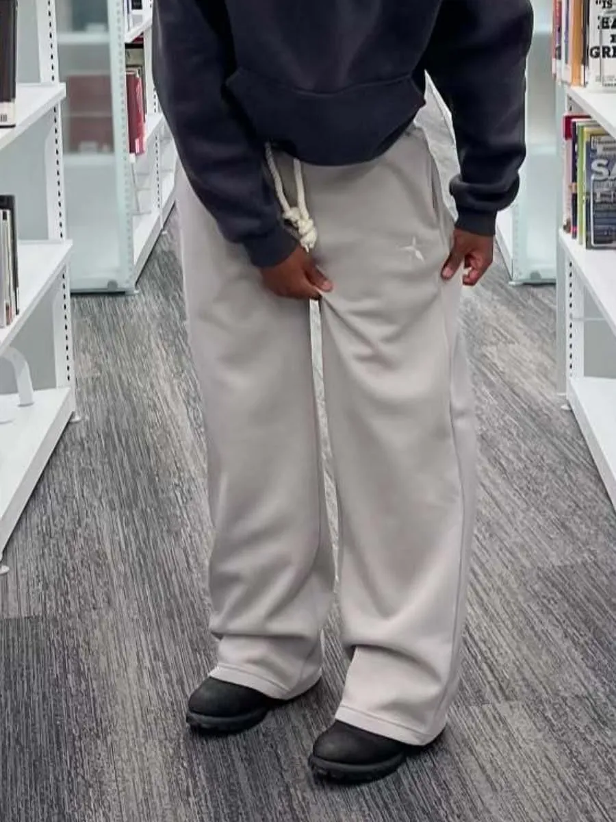 Double Waisted Sweatpants Men Y2k Wide Leg Baggy Sweatpants Loose Star Embroidery Hip Hop Pants Drawstring Gym Joggers