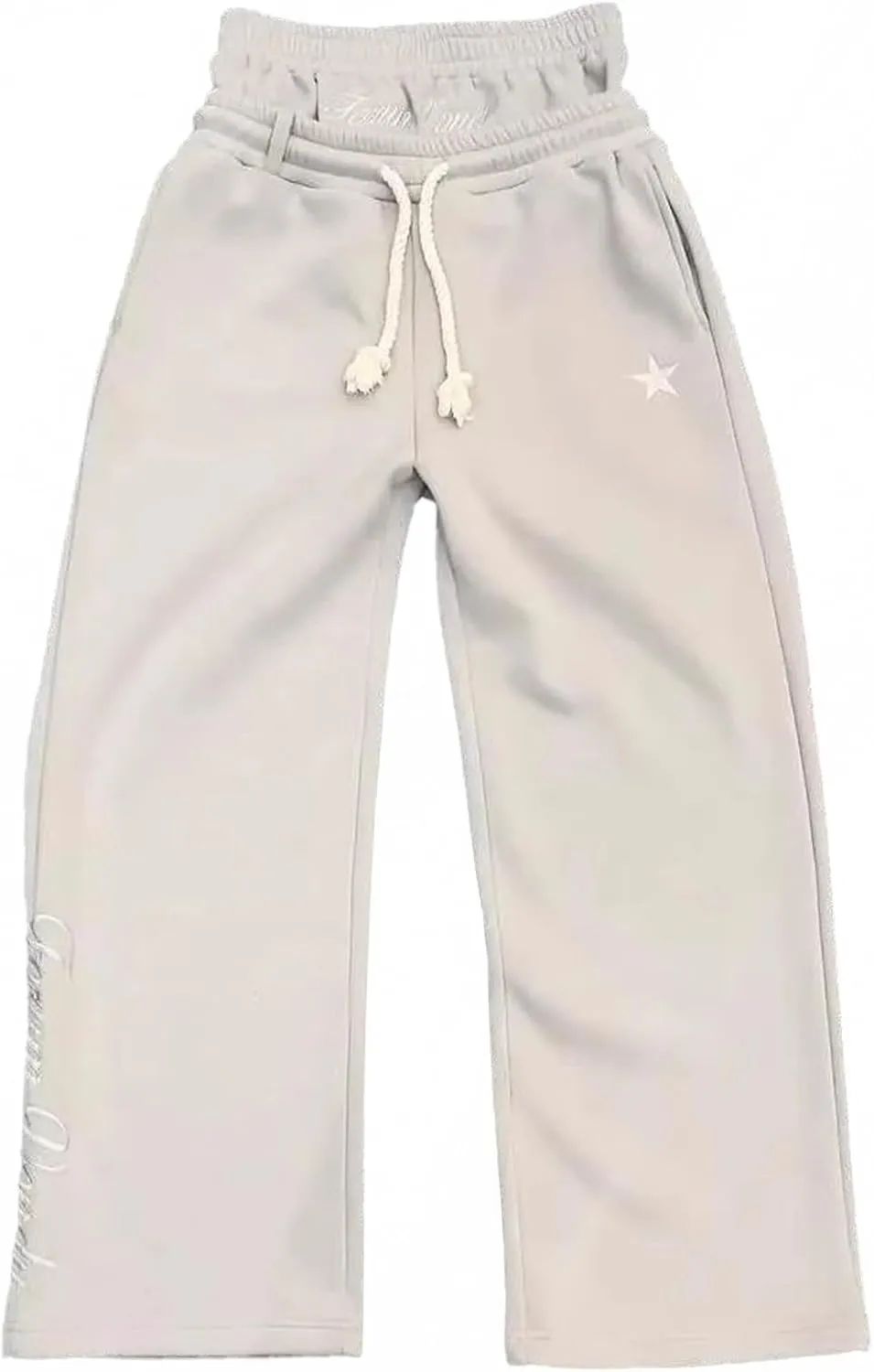 Double Waisted Sweatpants Men Y2k Wide Leg Baggy Sweatpants Loose Star Embroidery Hip Hop Pants Drawstring Gym Joggers