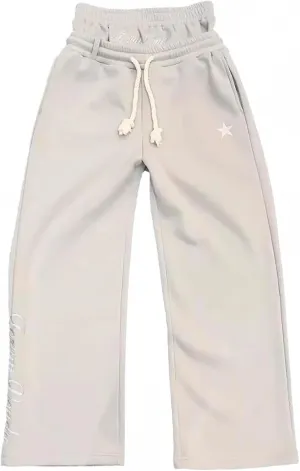 Double Waisted Sweatpants Men Y2k Wide Leg Baggy Sweatpants Loose Star Embroidery Hip Hop Pants Drawstring Gym Joggers