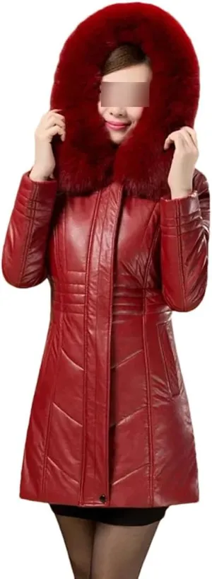 Down Cotton Coat Womens Long Winter Jacket PU Leather Puffer Parkas Thicken Warm Padded Coat Mother Outwear