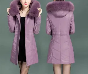 Down Cotton Coat Womens Long Winter Jacket PU Leather Puffer Parkas Thicken Warm Padded Coat Mother Outwear